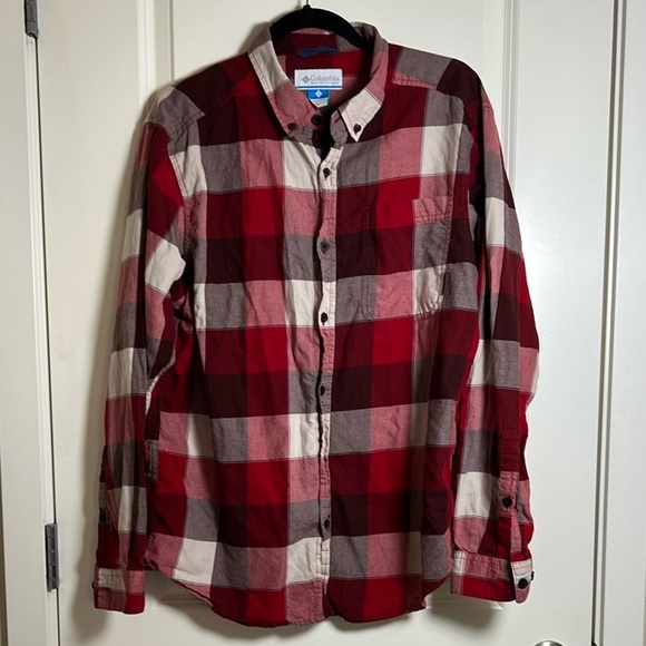 Columbia Button Down Shirt Red Flannel Plaid Cotton Medium - Picture 6 of 6